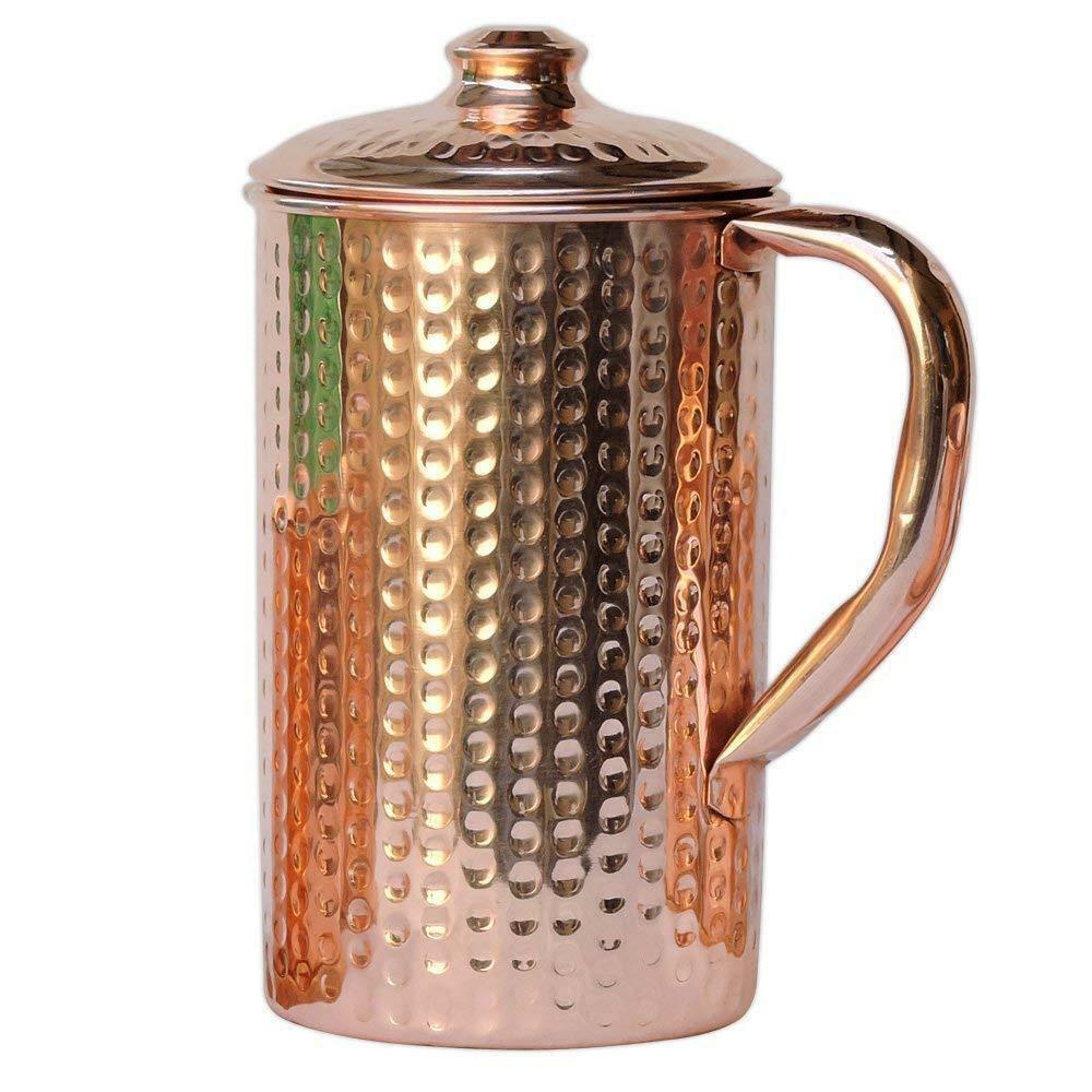 Hammered Ayurveda Pitcher Copper Jug 1.5 Litre Water Storage Health Benefit Yoga