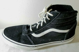 Boys Youth Size 7 Vans off the Wall Hi High Tops Black White Suede Shoes - $28.03