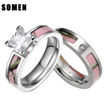 Ee camo inlay titanium couple ring set women cubic zirconia wedding band men engagement thumb200