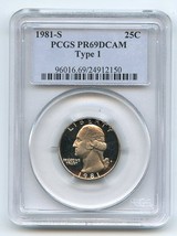 1981 S 25C Washington Quarter Proof PCGS PR69DCAM Type 1  20180167 - $18.69