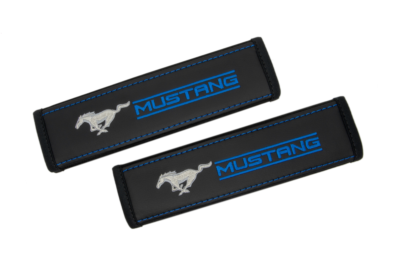 Ford Mustang Black Leather Seat Belt Covers / Logo Embroidery Shoulder