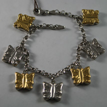 .925 RHODIUM SILVER YELLOW GOLD PLATED BRACELET WITH BUTTERFLIES image 1