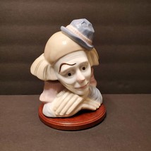 Sad Clown Head Figurine on Wood Base, Meico Porcelain, Paul Sebastian Feelings image 4