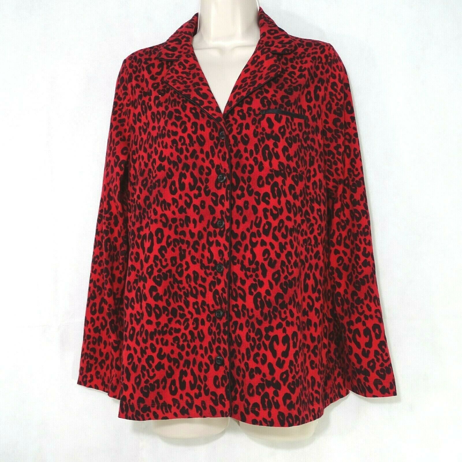 Soma Pajamas PJ Top Women Size M Red Black Leopard Animal Print Long ...