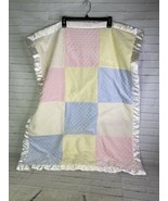 First Impressions Baby Blanket Blue Pink Dots Pastel Patchwork Satin Tri... - $14.84