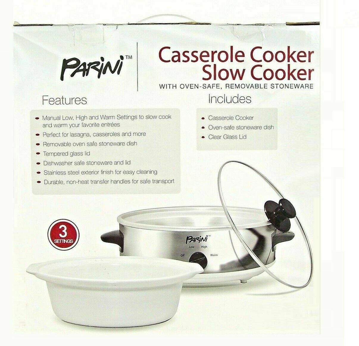 Parini Casserole Cooker Slow Cooker Oven Safe Removable Stoneware