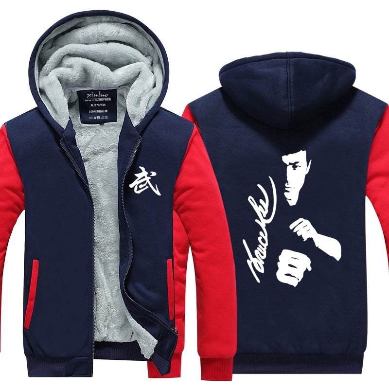 New Winter Trend Men Clothing Jacket Bruce Lee Kung Fu Thicken Fleece Hoodies Zi