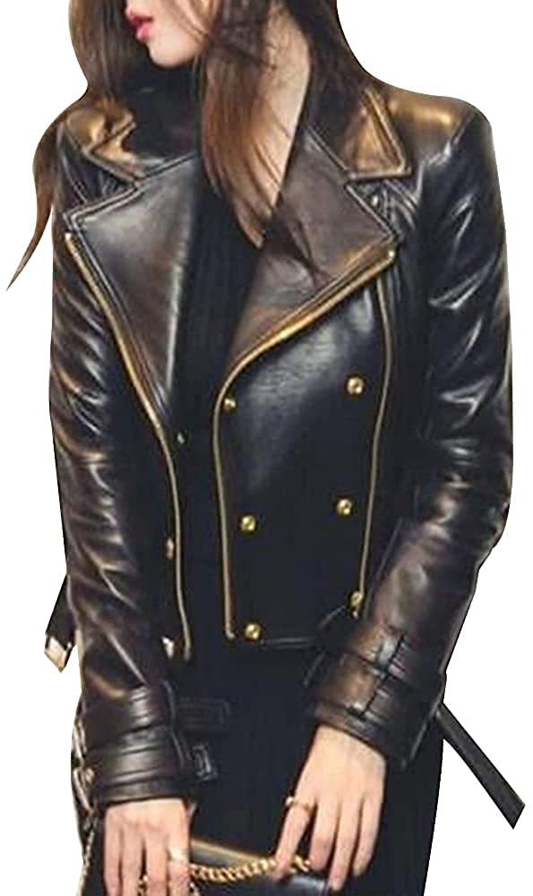 Women Leather Jacket With Zipper Outwear Motorcycle Overcoat Coat Tops Jackets
