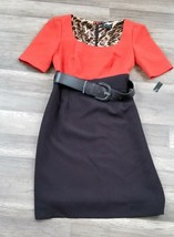 Tahari Arthur Levine Orange Brown Belted Short Sleeve Dress 6 New - $49.49