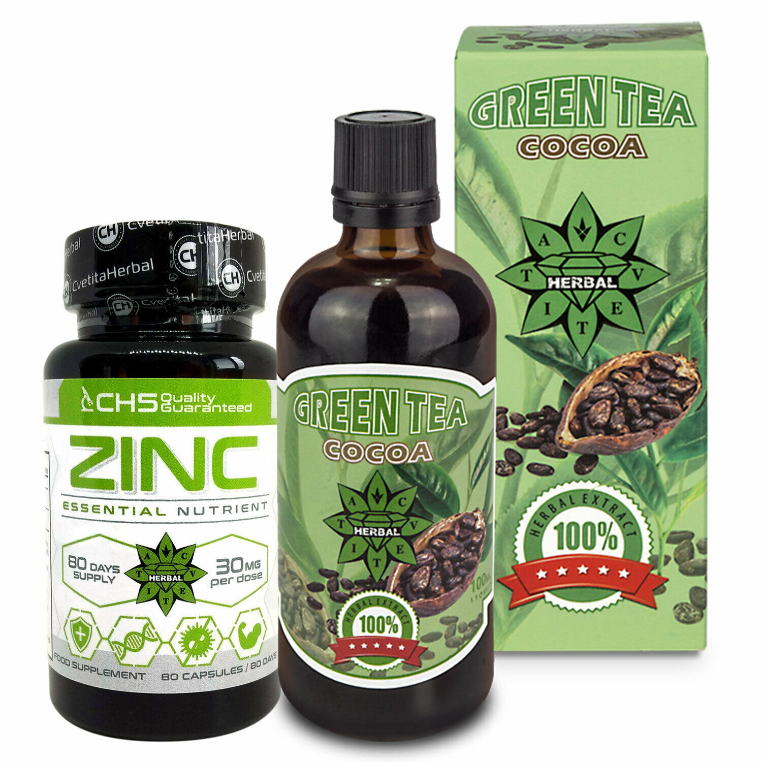Zinc Citrate + Green Tea Liquid + Cocoa Weight Loss Energy Immune System Boost Other Vitamins