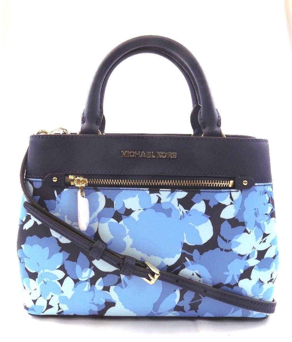 NEW MICHAEL KORS HAILEE XS SMALL NAVY BLUE FLORAL LEATHER SATCHEL ...