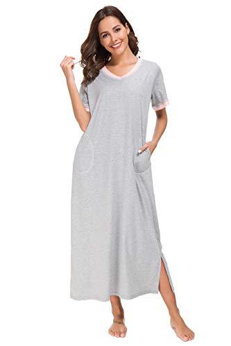 Supermamas Long Nightgown Womens Cotton Knit Short Sleeve Nightshirt ...