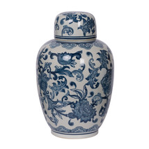 A&amp;B Home 13&quot; Blue &amp; White Porcelain Vase Ceramic Flower Pattern Ginger Jar - $69.30