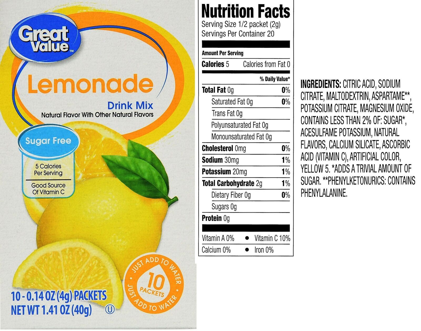 Great Value Low Calorie SugarFree Drink Mixes Variety Fruit Flavor