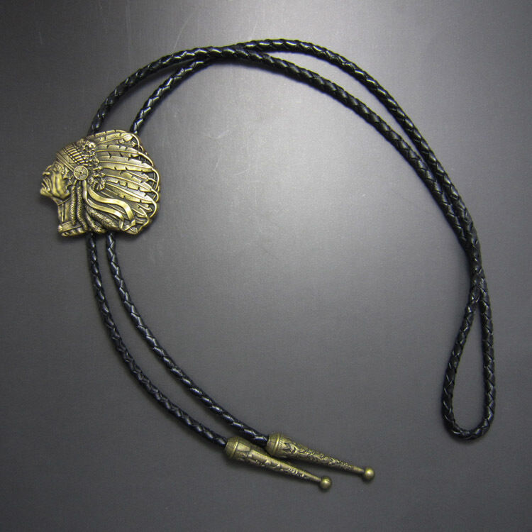 Western Tie Clips Bolo Tie For Men Vintage Bronze Plated Chief Bolo Tie