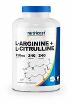 L-Arginine L-Citrulline 750mg, 240 Capsules - Non-GMO 1500mg per 2 Nutricost - $17.70