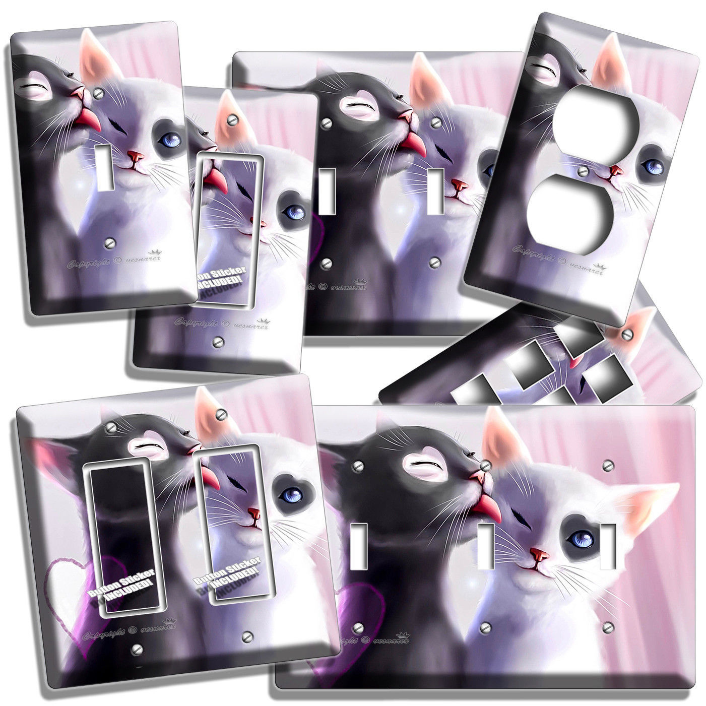 CUTE BLACK  WHITE CATS IN LOVE KISSING LIGHT SWITCH OUTLET WALL PLATE ROOM DECOR