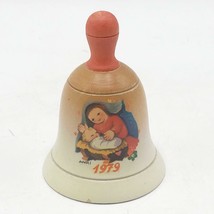 Vintage Italy Anri Schmid Wood Christmas Bell Ornament 1979 Madonna Jesus - $5.93