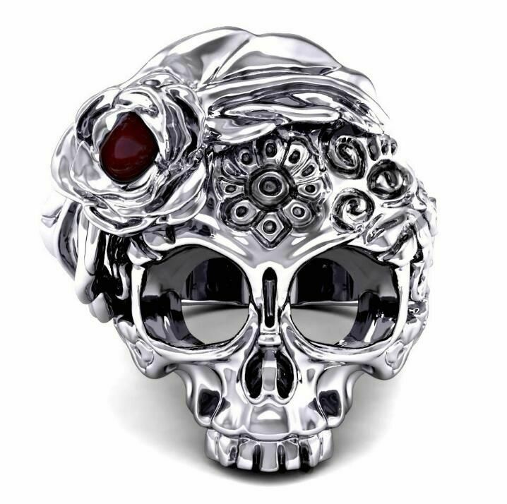 High Quality Skull Ring Punk Style Flower Skull Natural Stone Neutral Jewelries