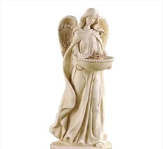 Angel Bird Feeder Statue Memorial Sentiment 18.7" High Poly Stone White Garden image 1