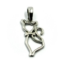 SOLID 18K WHITE GOLD SMALL 17mm 0.67" CAT PENDANT, MADE IN ITALY image 1