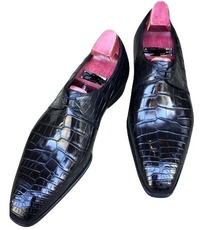 Handmade Men's Black Leather Crocodile Texture Dress/Formal Shoes