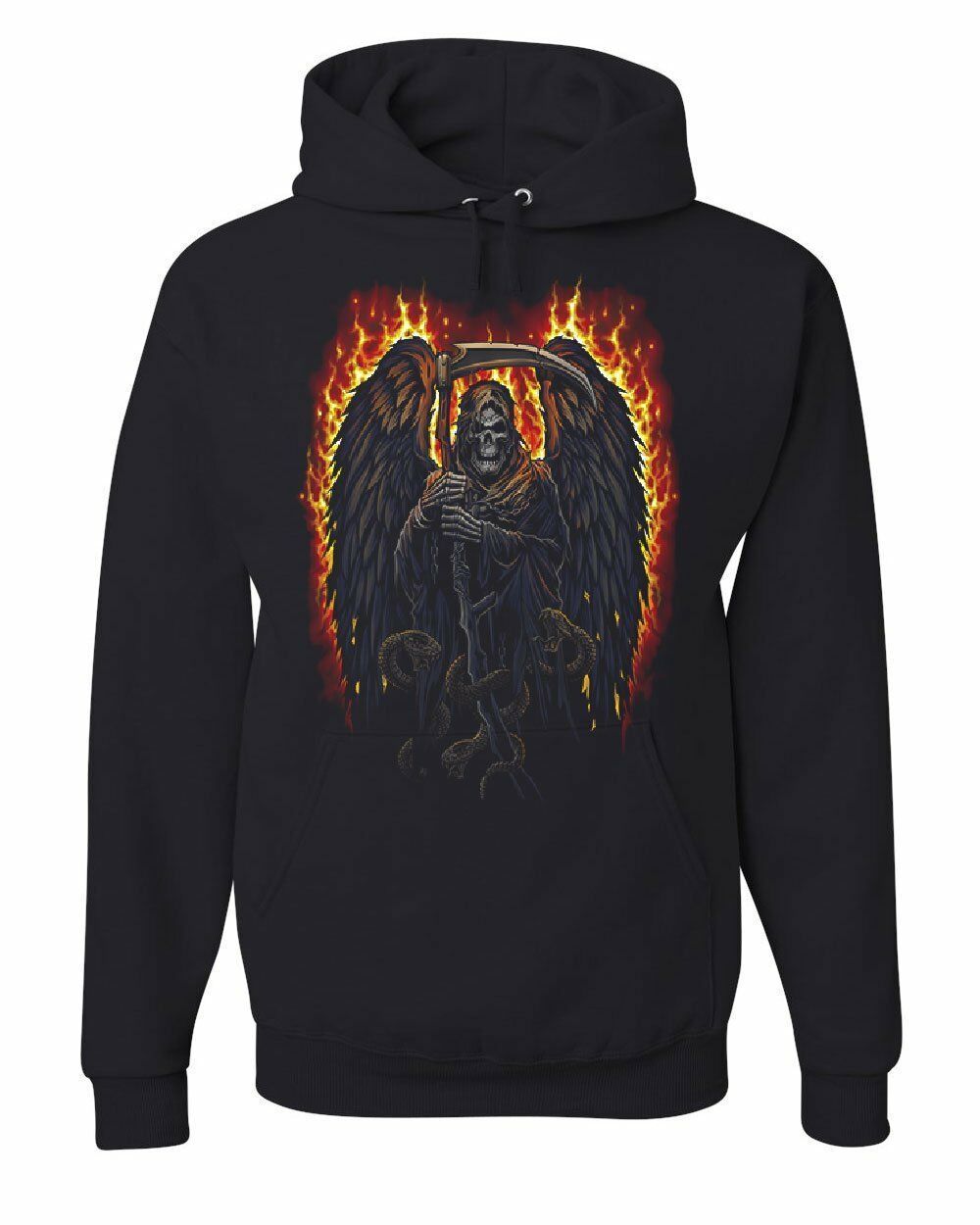 Reaper on Fire with Scythe Hoodie Skulls Grim Dark Evil Death ...