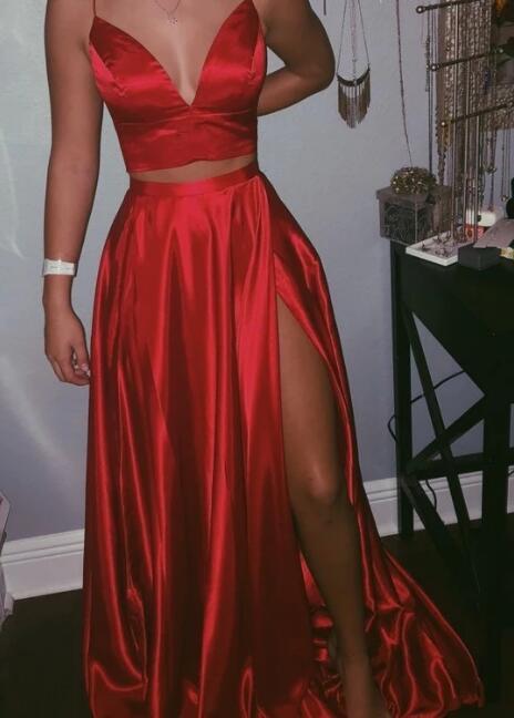 Two Piece Red Long Prom Dresses Under 100