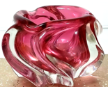 Stunning MCM Murano  Cranberry Pink  Clear Sommerso Rose Petal Ashtray Barbini