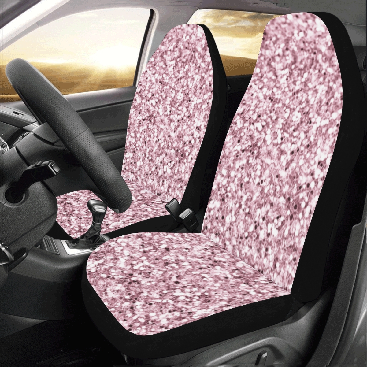 Pink Rose Gold Glitter Sequins Universal Fit Auto Drive Car Seat Covers ...