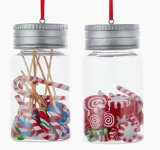 Kurt Adler Set Of 2 Candy Jar Christmas Ornaments w/ Candy Canes & Sweet Treats - $12.88