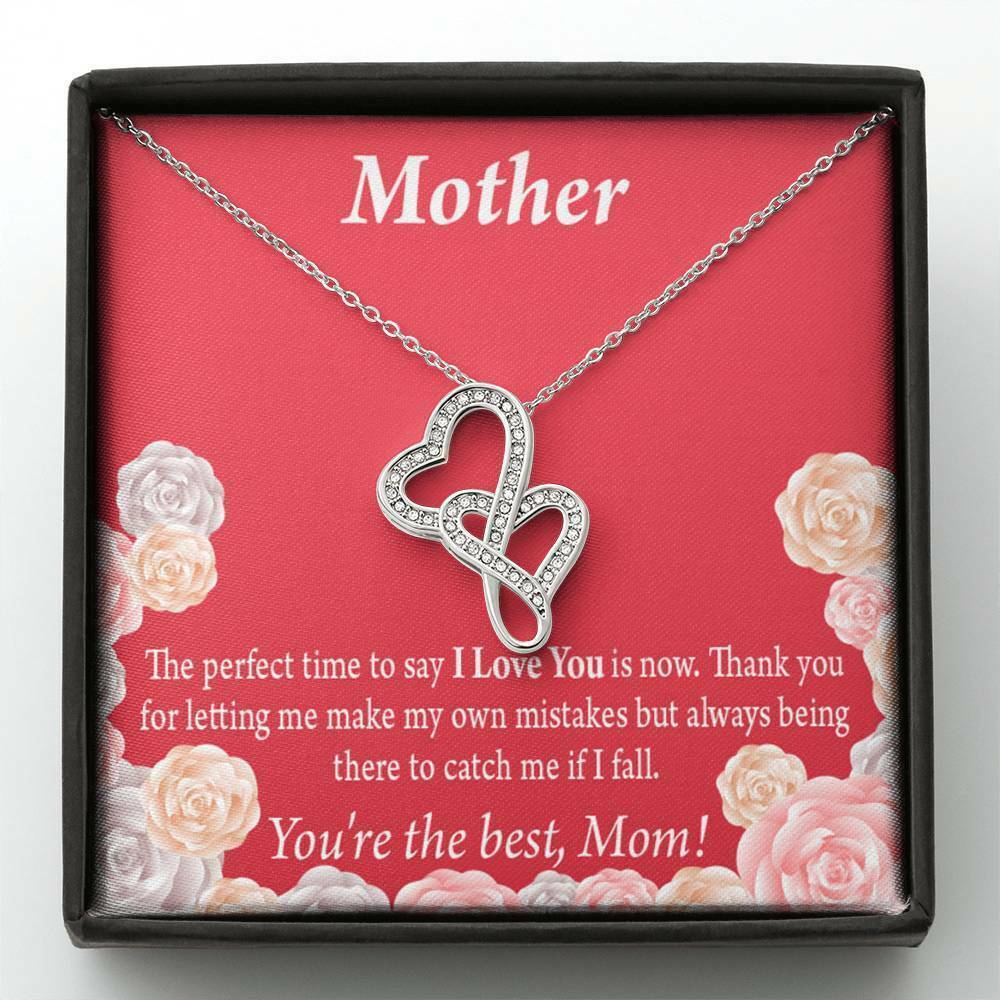 Mother perfect time double hearts necklace message card son daughter gift a
