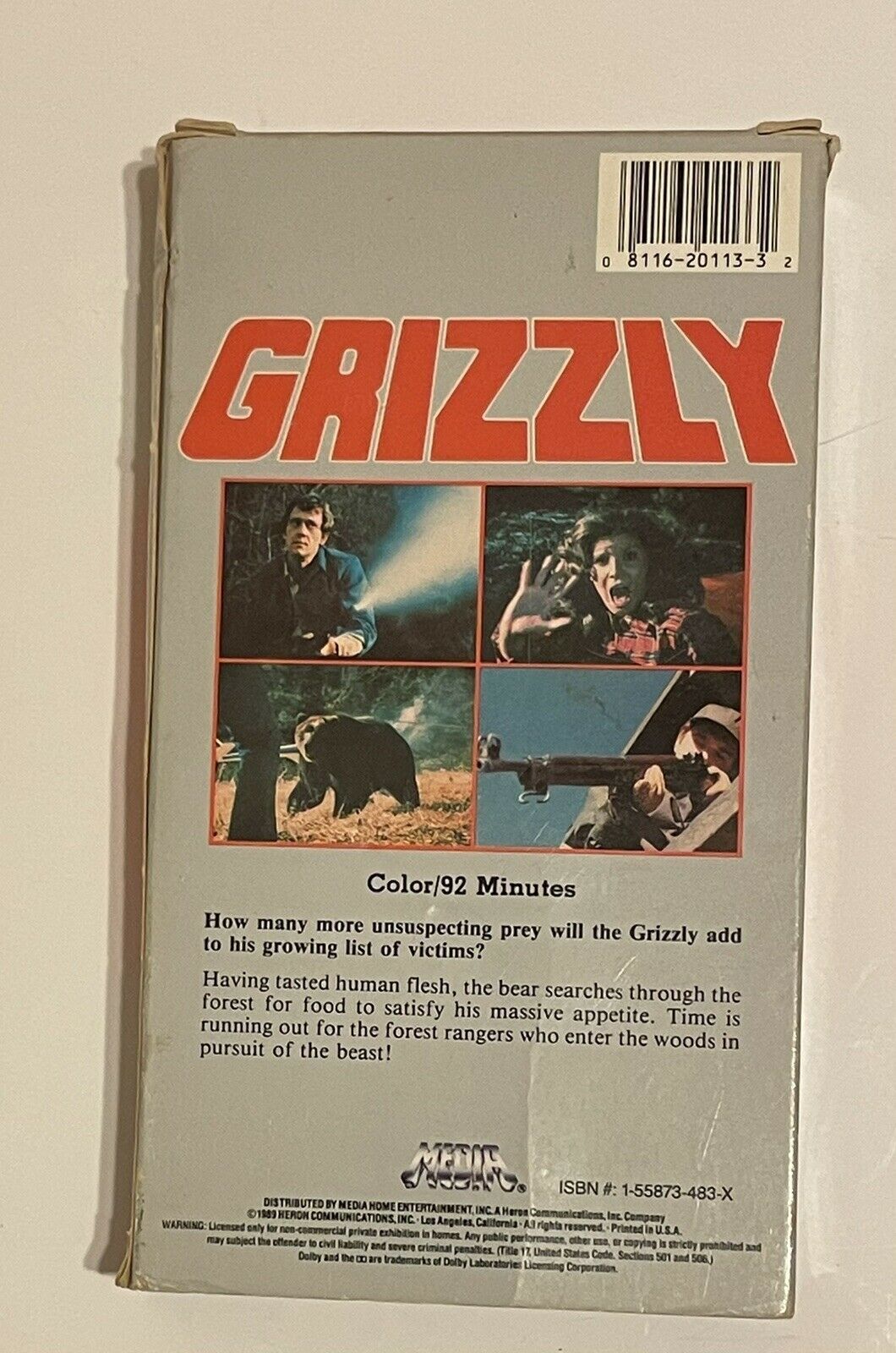 GRIZZLY (VHS, 1976 Horror) Rare VHS Media Killer Bear Gore Cult B Movie