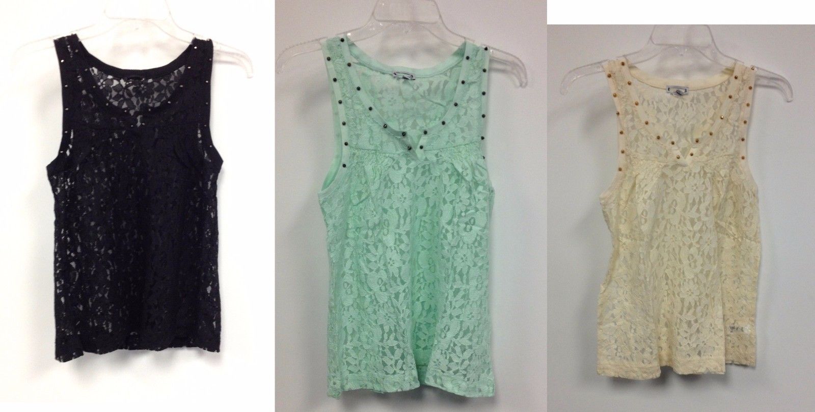 Primary image for NEW Express Designer Vtg Style Light Floral Lace Sleeveless Tank Top Metal Studs