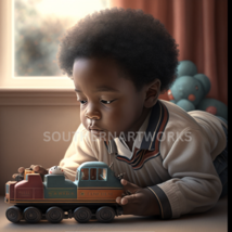 African-American toddler boy and train , #1 OF 4 in this collection  - $1.99