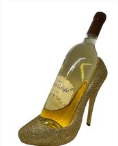 Gold Glitter Wine Bottle Holder Stiletto Shoe Festive Poly Stone 8" High Bar image 3