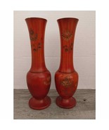 9 1/4&quot; Pair of Wooden Carved Vases - $37.39