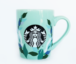 Cool green &amp; blue plant leaf themed Starbucks 10 ounce coffee mug cup - $19.99