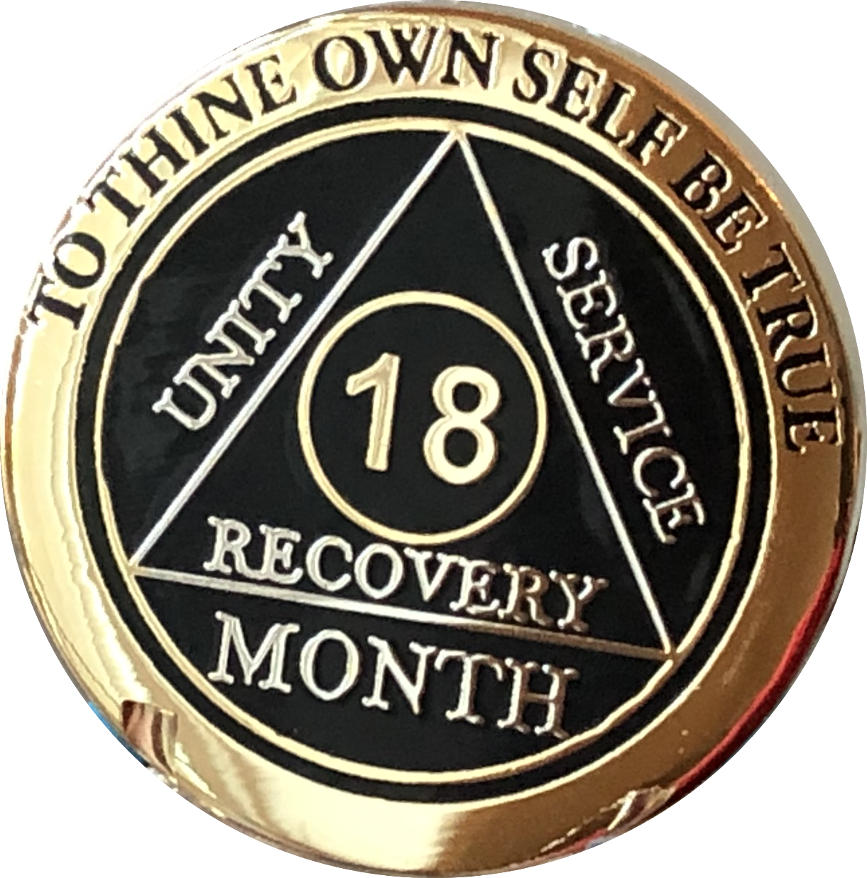 18 Month AA Medallion Elegant Black Gold & Silver Plated Sobriety Chip Coin