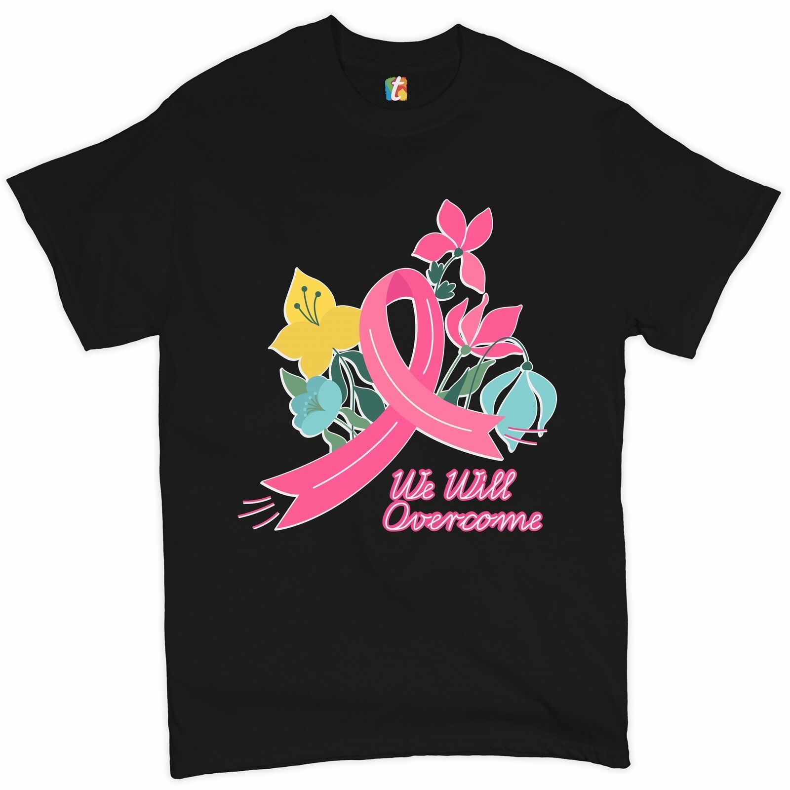 We Will Overcome T-shirt Pink Ribbon Breast Cancer Awareness Men's Tee