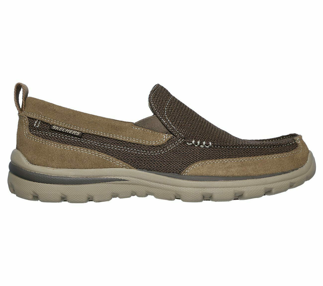 Skechers Brown Extra Wide Fit Shoe Men Comfort Slip On Casual Suede ...