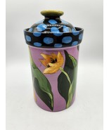 Droll Designs 9” Lidded Canister - Violet with yellow tulip design - $39.55
