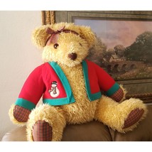 Hallmark Merrily Teddy Bear Plaid Christmas Plush 35" x 19" Furry - $40.89