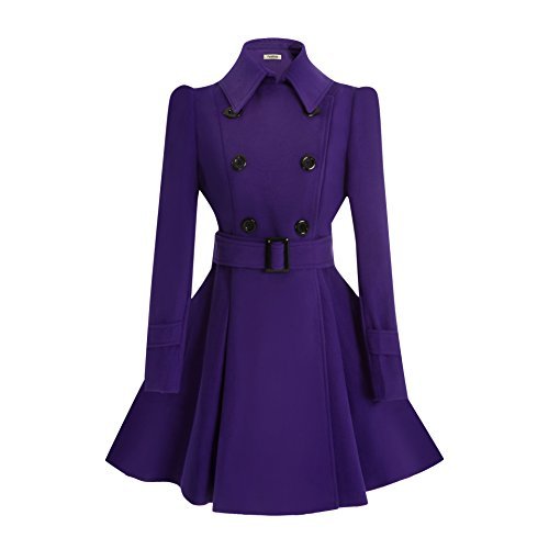ForeMode Women Swing Double Breasted Wool Coat with Belt Buckle Spring ...