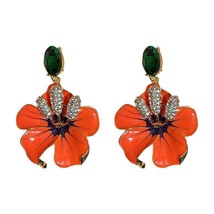 Korean Fashion Rhinestone Flowers Drop Earrings for Women Enamel Crystal... - $20.57