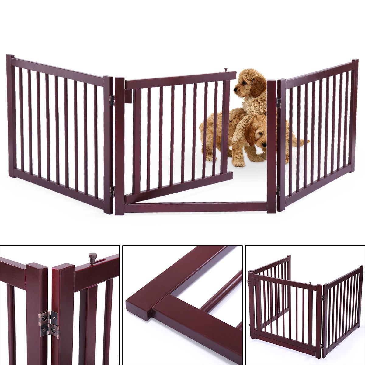 Wood Dog Pet Gate Indoor Barrier Free Standing Folding Safety Baby Gate