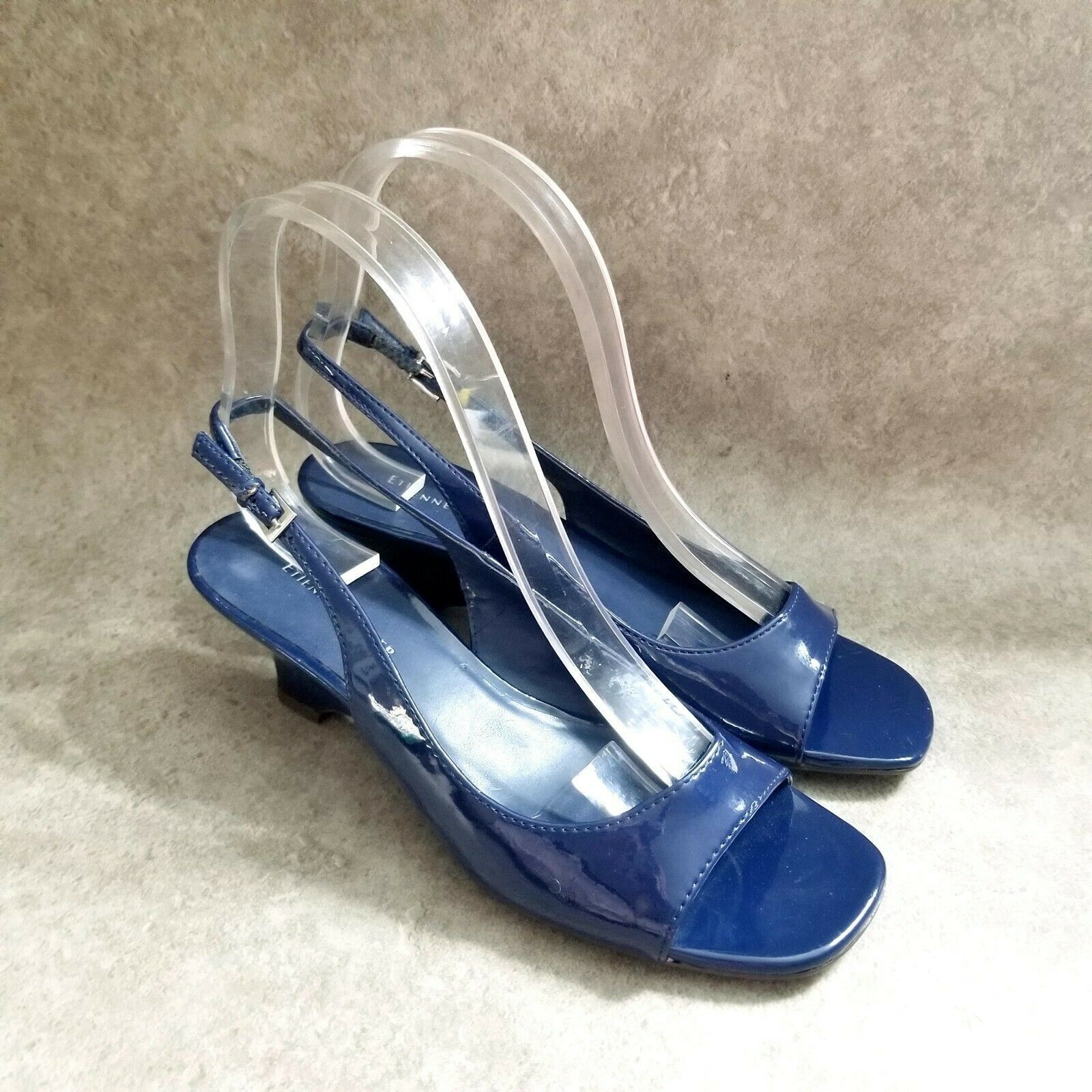 Primary image for Etienne Aigner Womens Tender Size 6 Blue  Leather Open Toe Slingback Wedge Heels