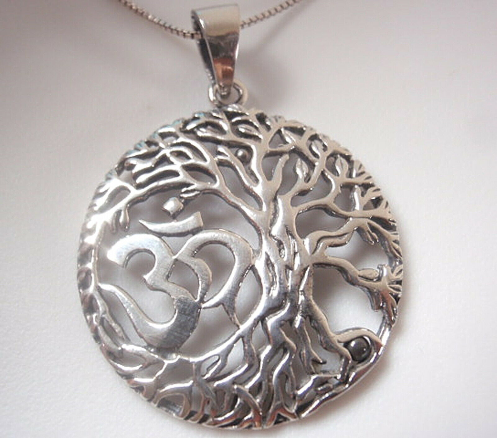Ohm Tree of Life 925 Sterling Silver Necklace mantra