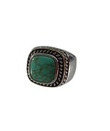 18 KGE Silver Tone Faux Turquoise Ring Square Setting 8.75 Gold Electrop... - $18.81