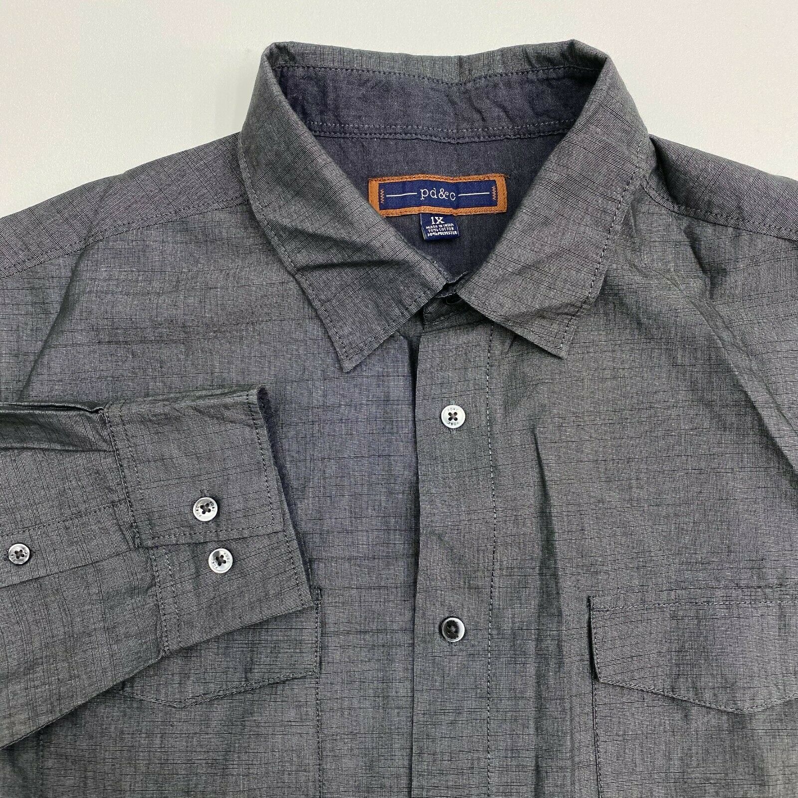 pd&c Button Up Shirt Mens 1X Gray Long Sleeve Casual - Casual Shirts